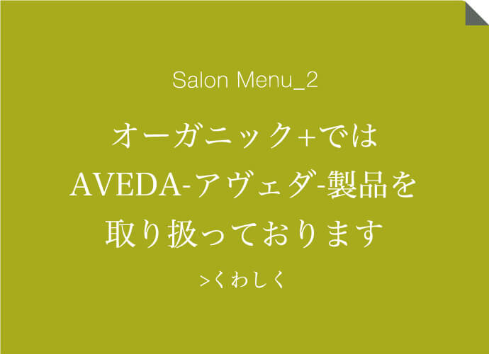 Salon Menu_2 オーガニック+ではAVEDA-アヴェダ-製品を取り扱っております くわしく